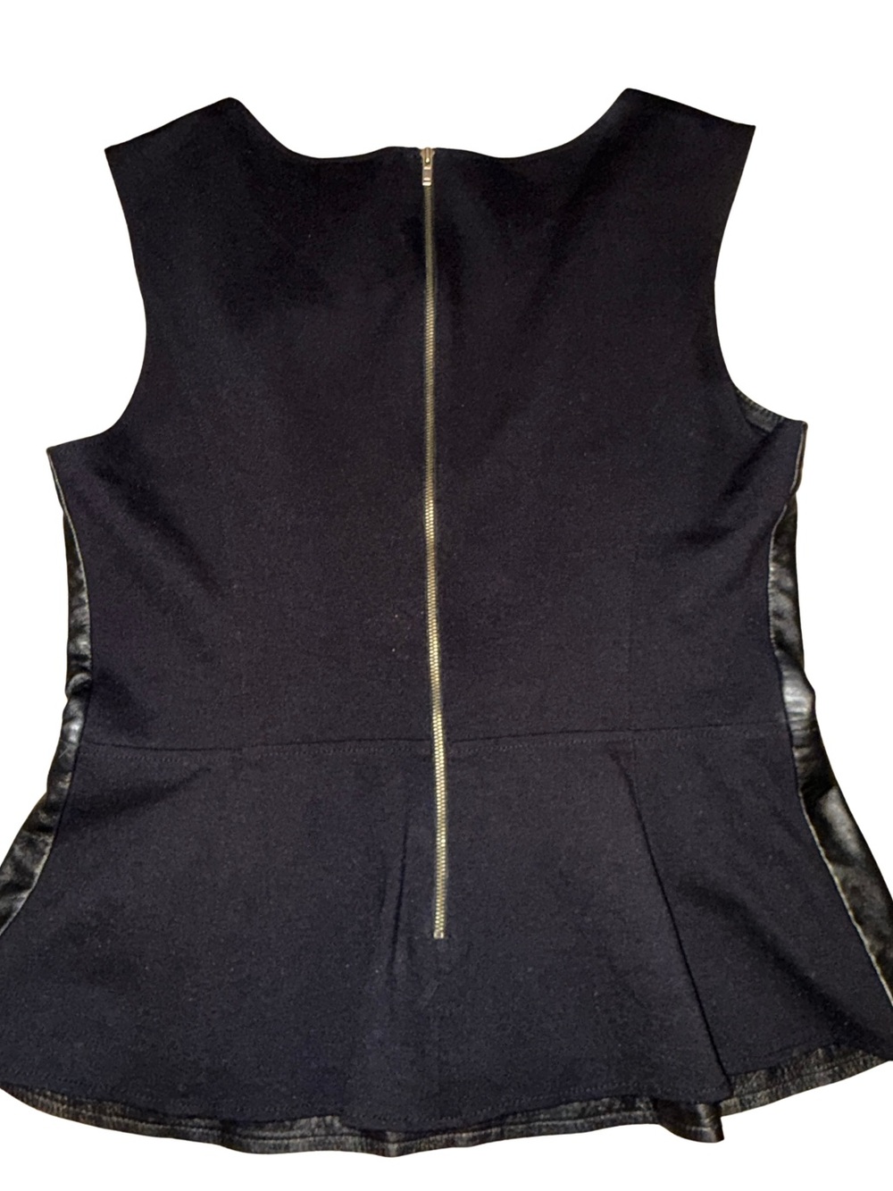 Halogen Black Leather Front Peplum Top Sleeveless Knit Back Zip Women’s L - Picture 3 of 5